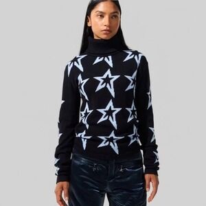 Perfect Moment Star Dust Navy Blue Merino Wool Star Turtleneck Sweater SM Read*